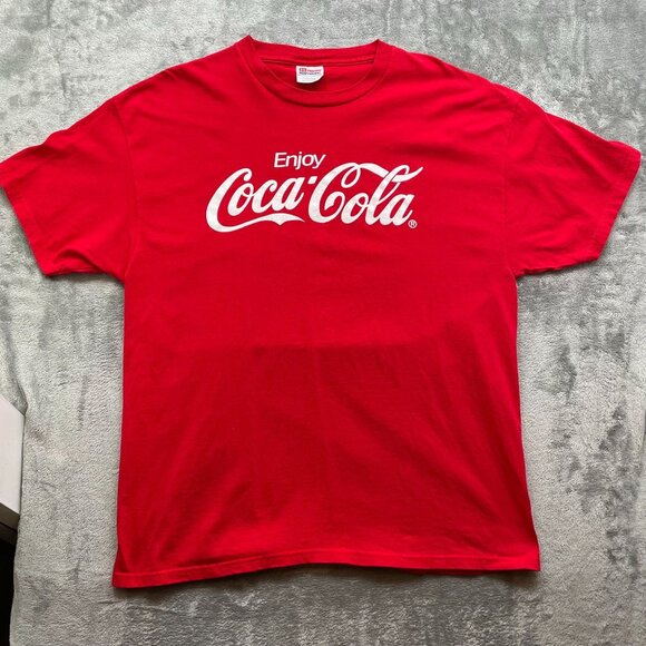 90S VINTAGE ENJOY COCA-COLA COKE SHORT SLEEVE GRAPHIC TEE MEN'S XL HANES - Picture 1 of 5